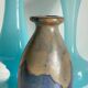 3 VASES Bleu Océan Grès et Verre OPALIN Vintage