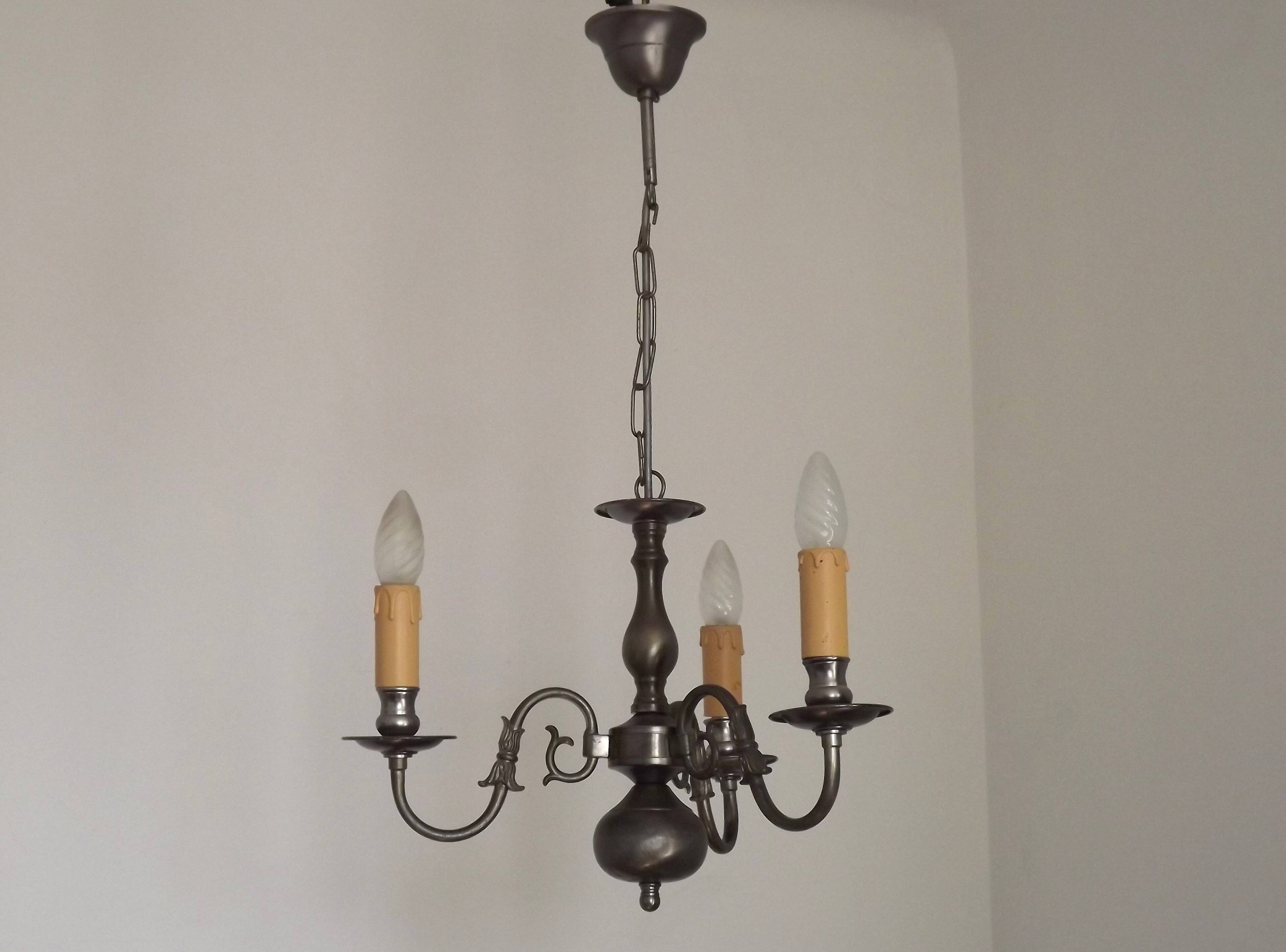 Italian Vintage Silver Brushed Metal 3 Light Flemish Style Chandelier
