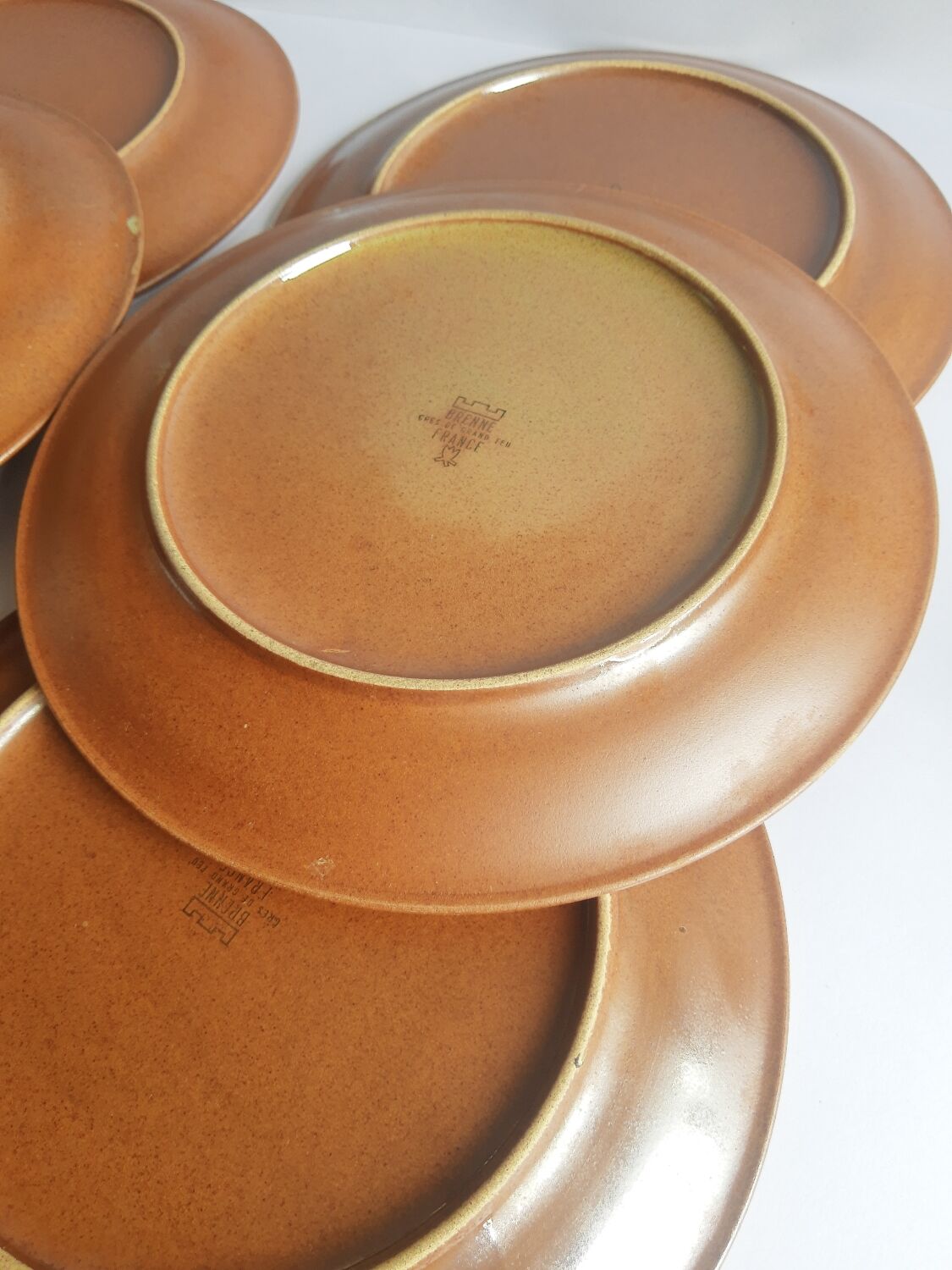 Set of 6 vintage Brenne Grès stoneware dinner plates from France