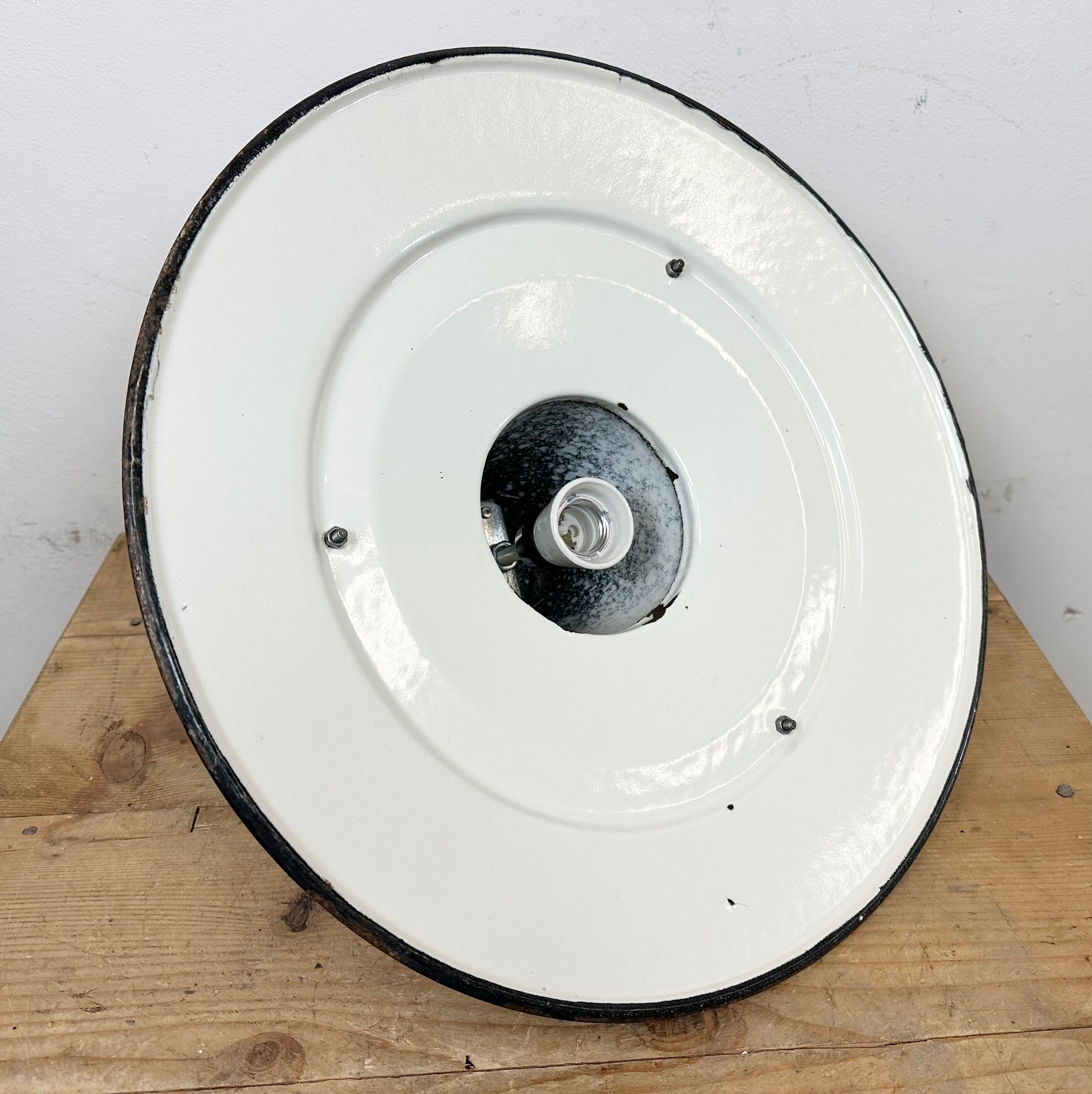 Industrial White Enamel Factory Pendant Lamp, 1960s