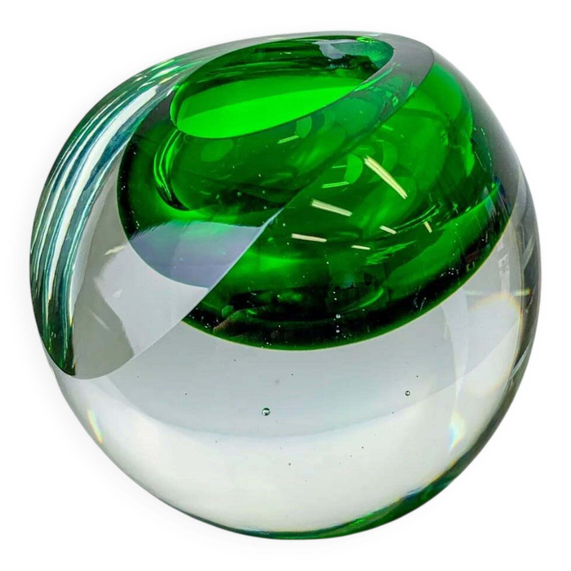 Bougeoir vert Sommerso italien par Seguso, Murano, années 1970