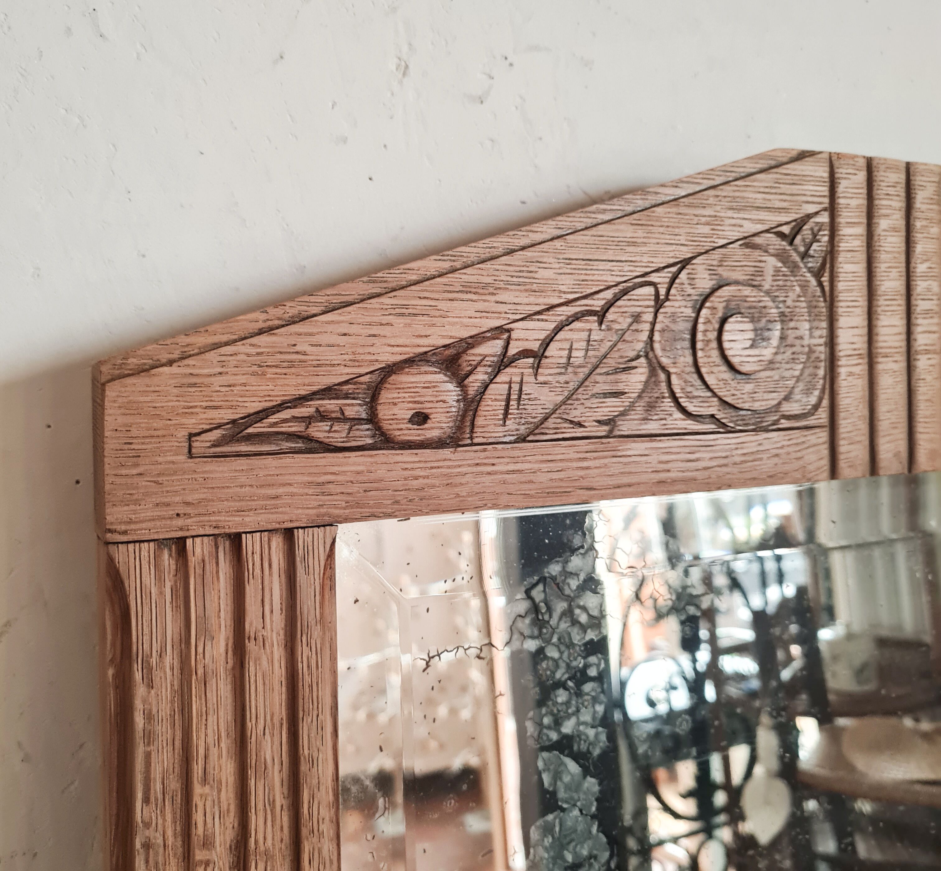 Old Art Deco mirror in pickled wood 71 x 107