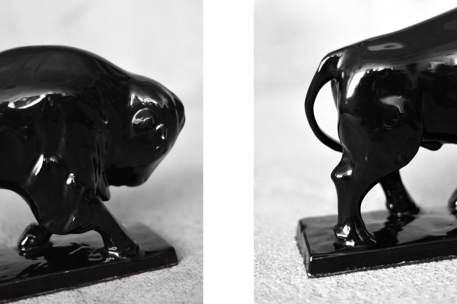 Large porcelain bison figurine, Vintage Mid-Century Nordic Modern Black