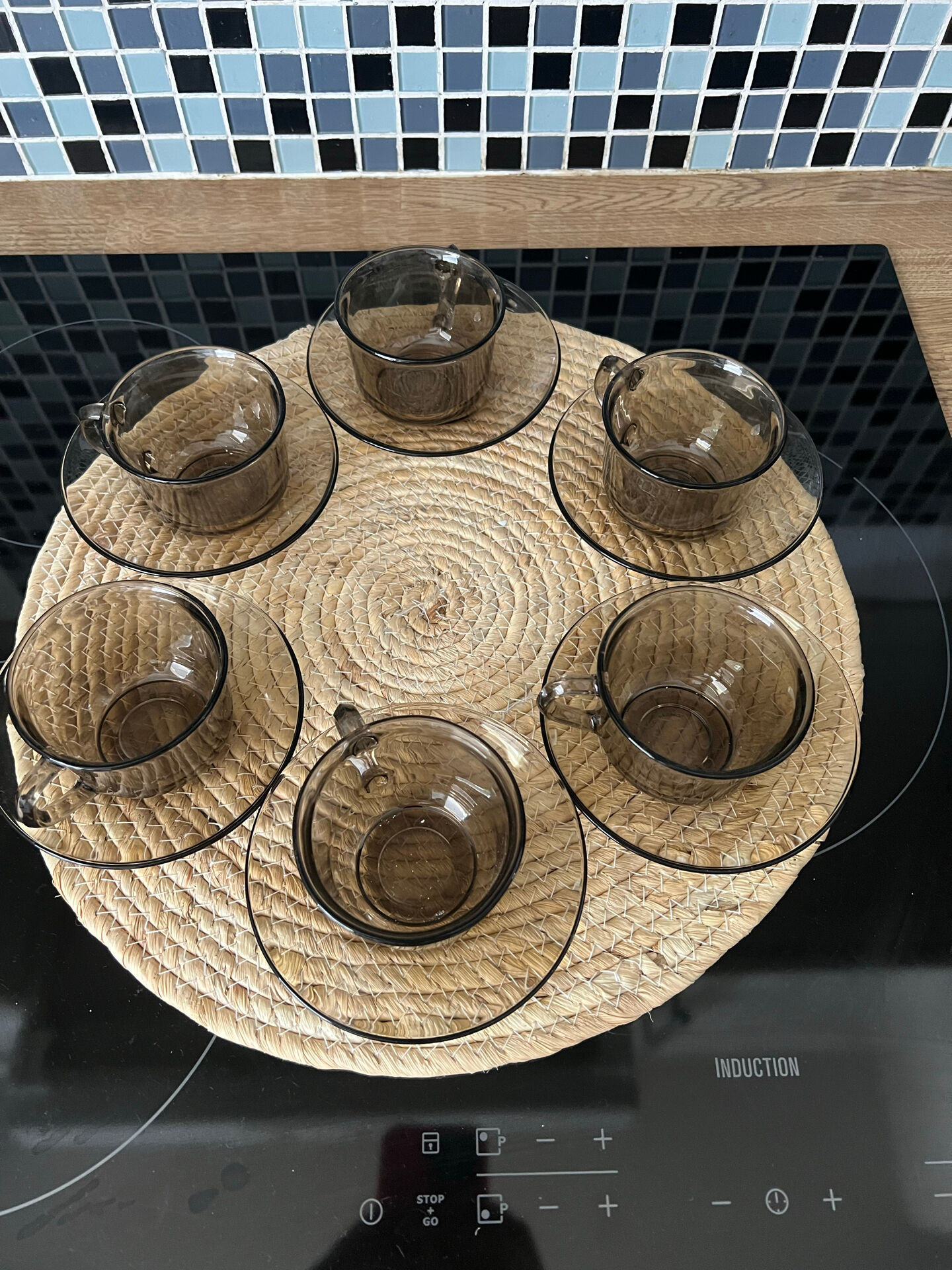 6 smoked glass coffee cups Arcoroc