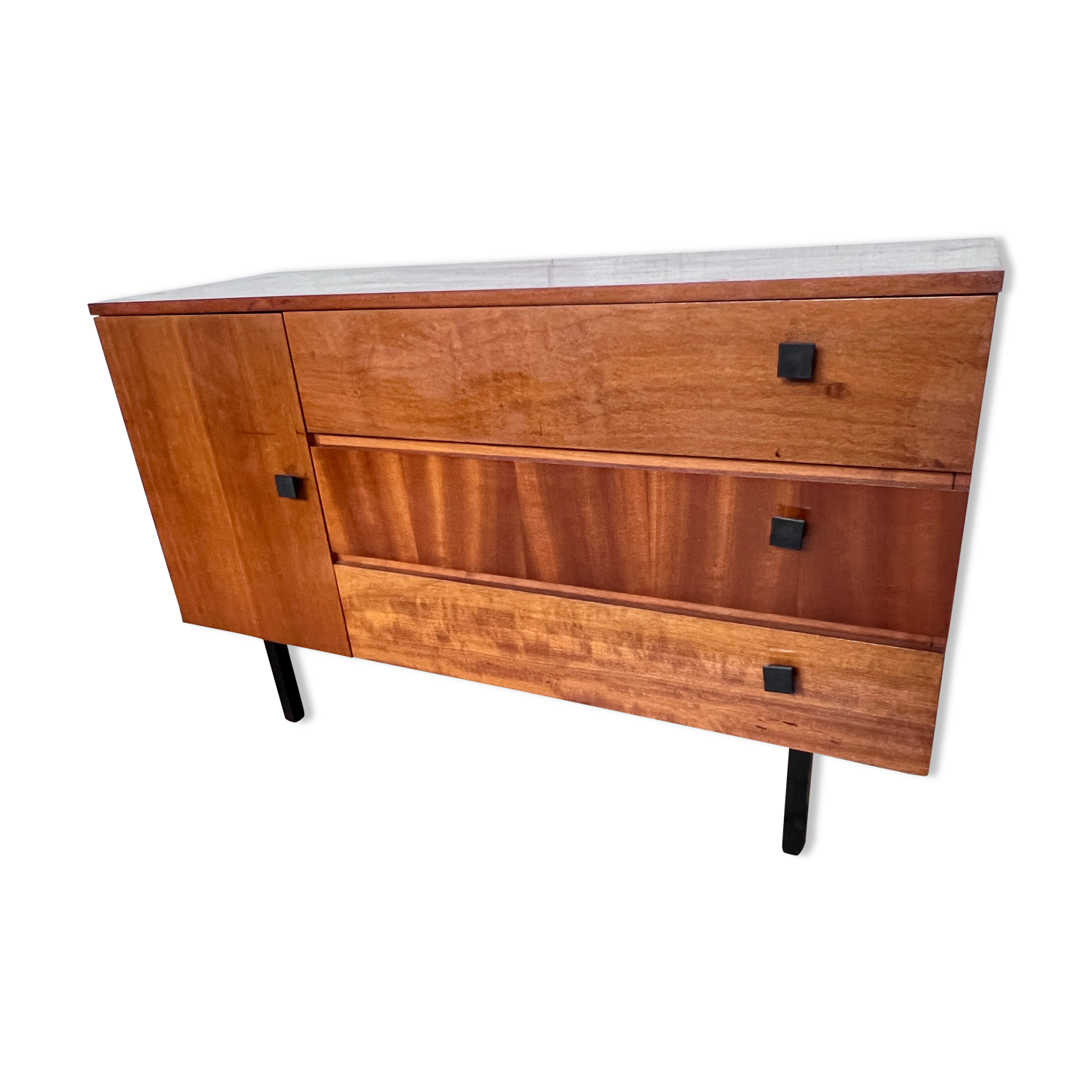 TV/ hifi cabinet in a row vintage modernist French 1960 LEGRAND DESIGN