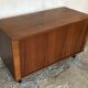 Vintage storage cabinet box on feet with sliding curtain