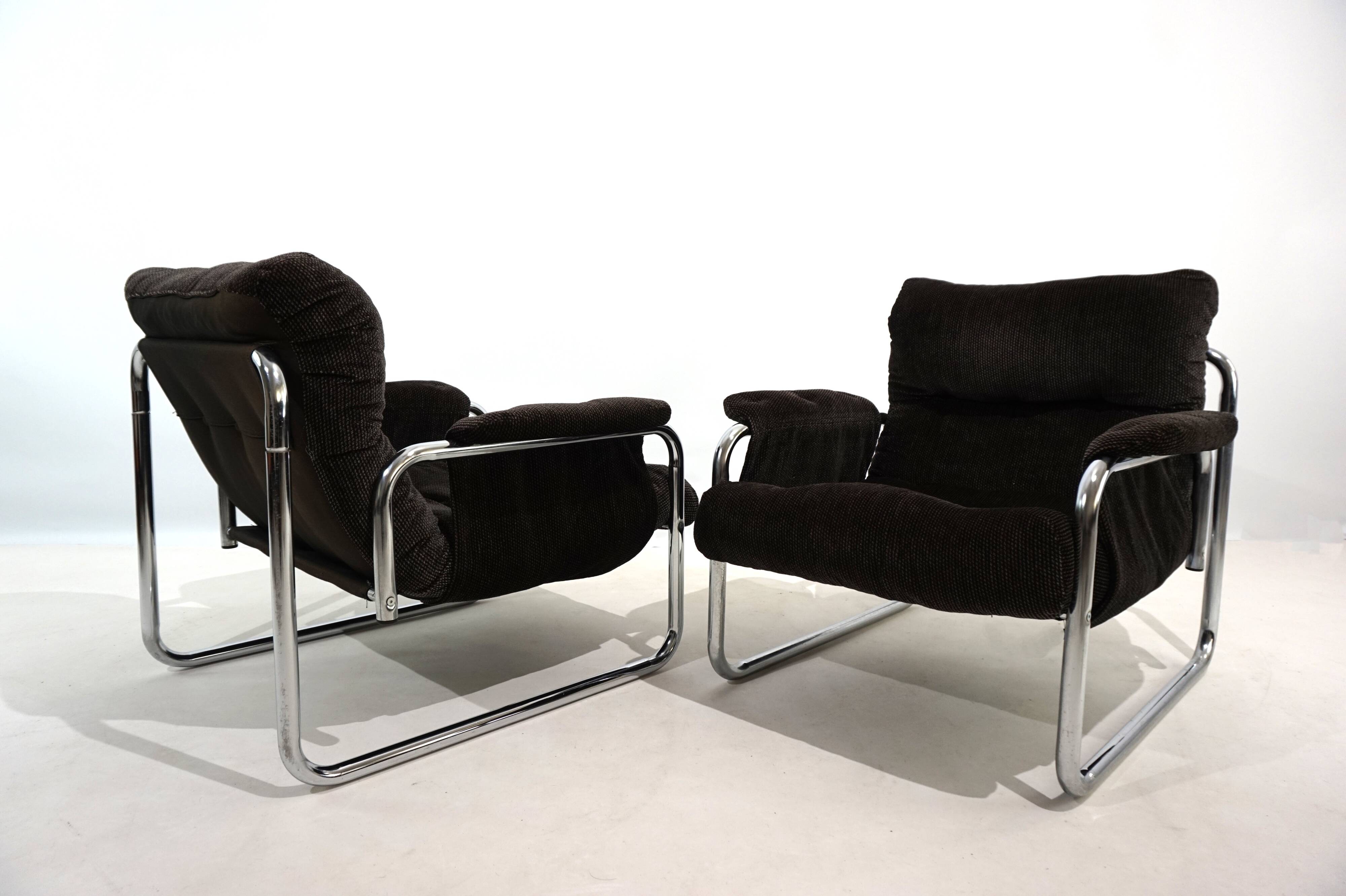 Lot de 2 fauteuils lounge cantilever chromés Herlag par Johan Bertil Häggström