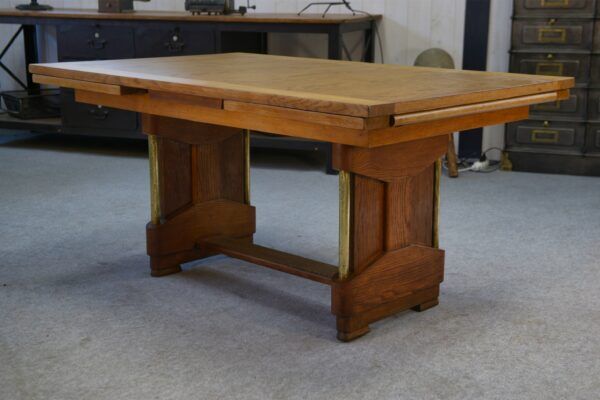 Large solid oak art deco table by Henri Bonjour 1930s