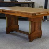 Large solid oak art deco table by Henri Bonjour 1930s