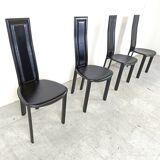 Vintage black leather dining chairs, set of 4, 1980s