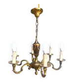 Superbe lustre 6 lumières en bronze doré de style Louis XVI état de marche