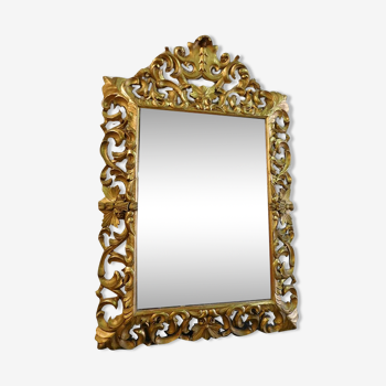 Miroir en bois sculpte dore a la feuille 140x98cm