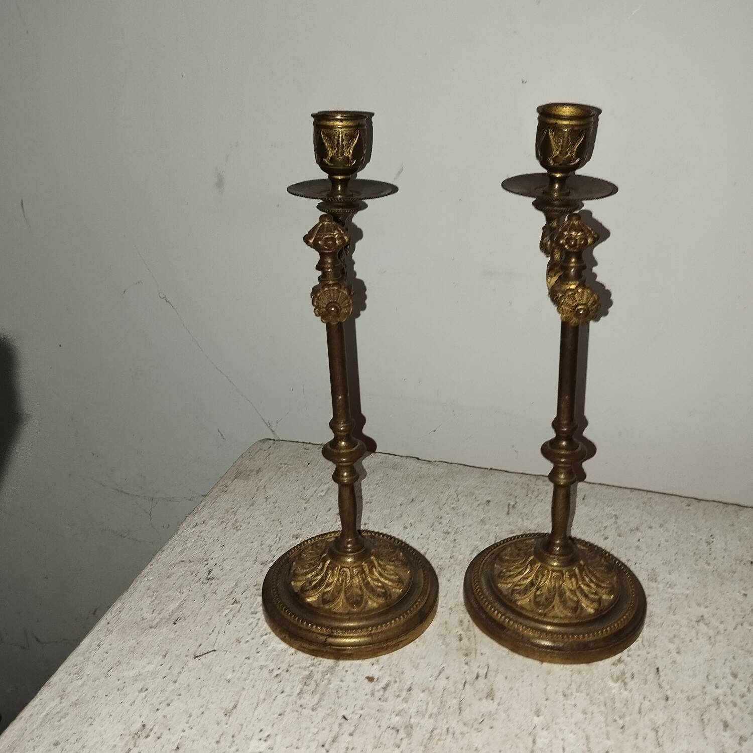 Pair of adjustable gilt bronze candlesticks