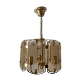 Suspension in smoked glass and gold metal 70s