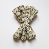 Set of 4 block-print towels with green stripes