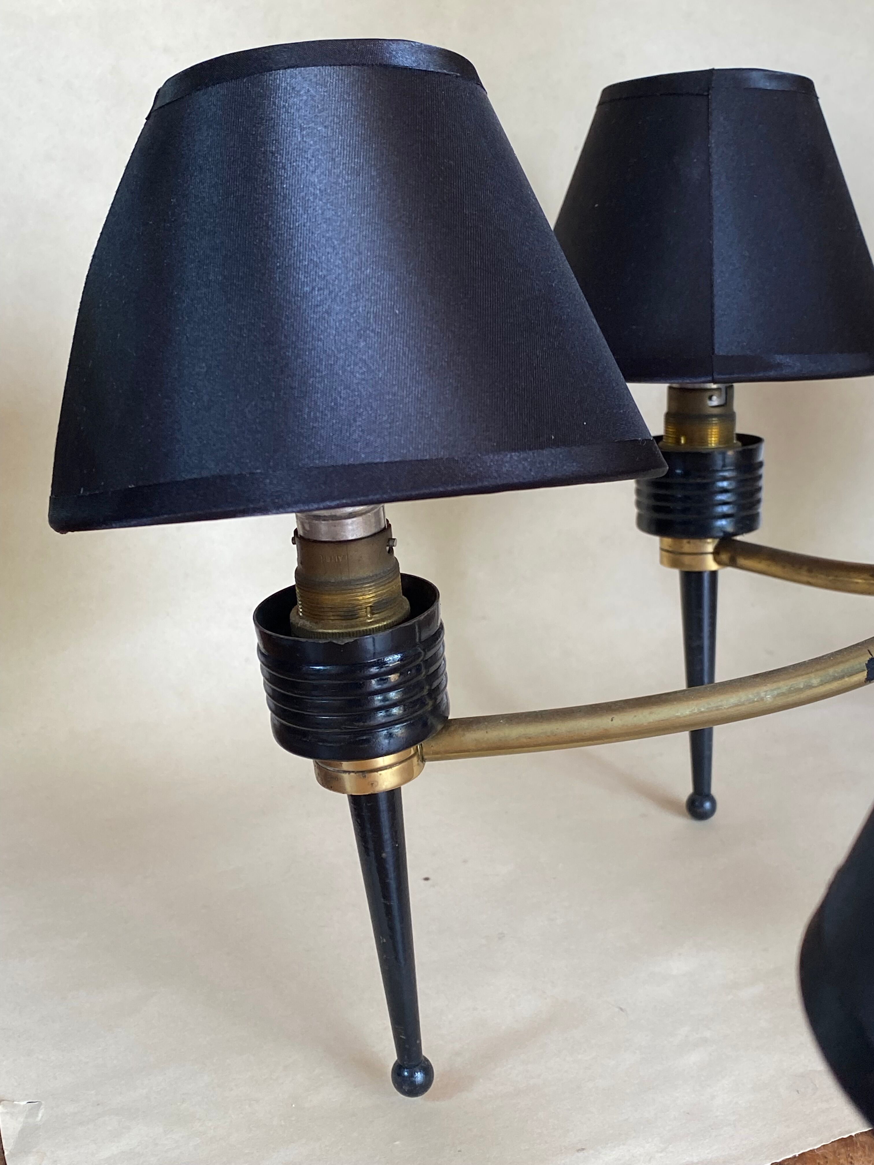 1950 six-armed brass cage chandelier