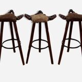 Brutalist Marbela style 1960s bar tripod stools