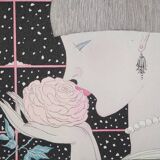 Georges Lepape: Art Deco, young woman with a rose, original signed engraving