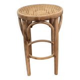 High stool, curved wood and caning