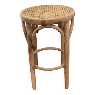 High stool, curved wood and caning