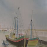 Lithograph sailboats in port 57 x 79 cm