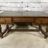 Double-sided desk with leather top