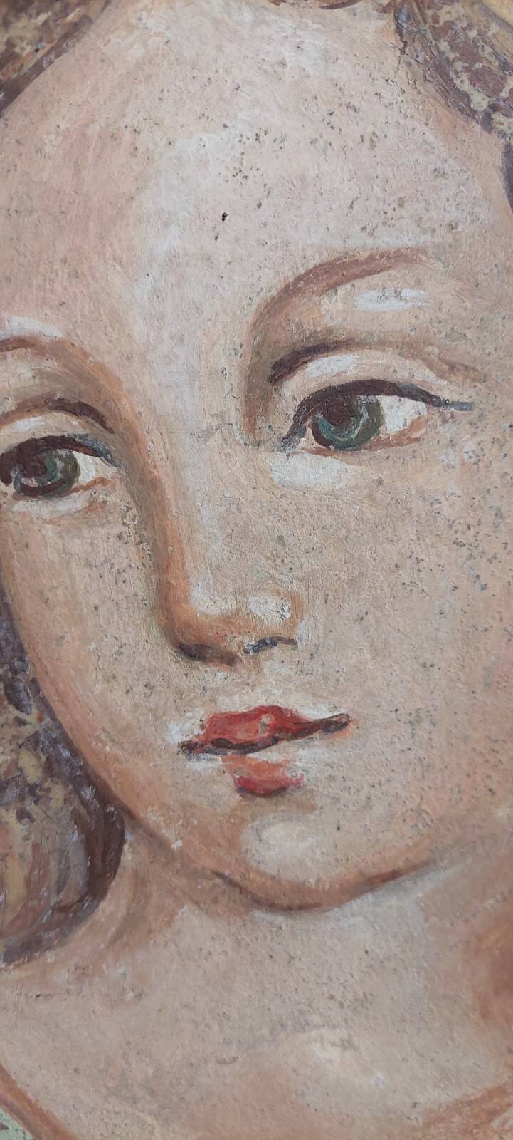 Allegory large painted tempera panel on decorative canvas 170x80 cm