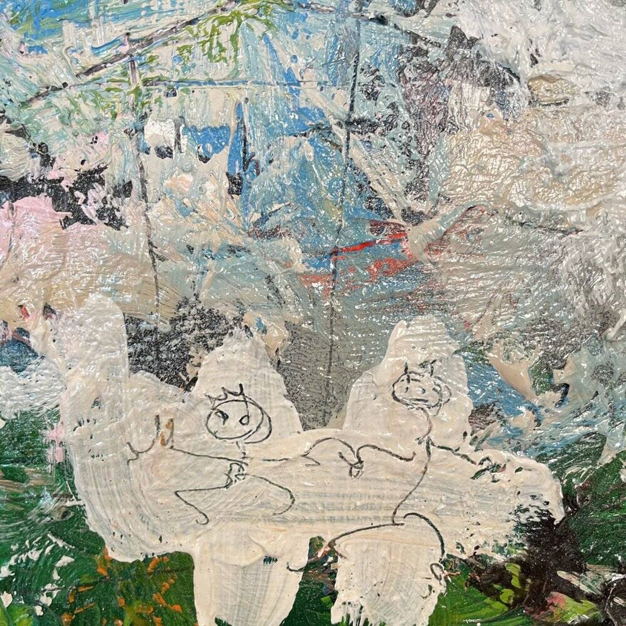 Acrylique et médias mixtes sur panneau encadrée, composition abstraite, Felix Bachmann
