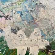 Acrylique et médias mixtes sur panneau encadrée, composition abstraite, Felix Bachmann