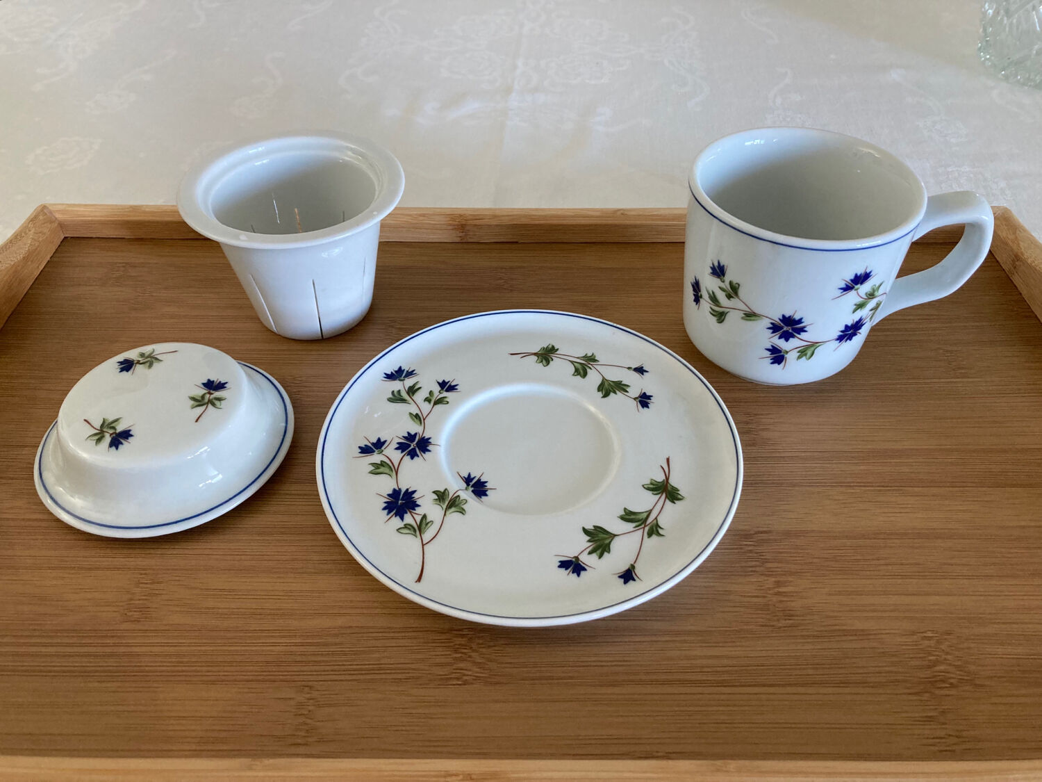 Tasse Bleuets tisanière / théïère Pillivuyt complète décor Barbeau