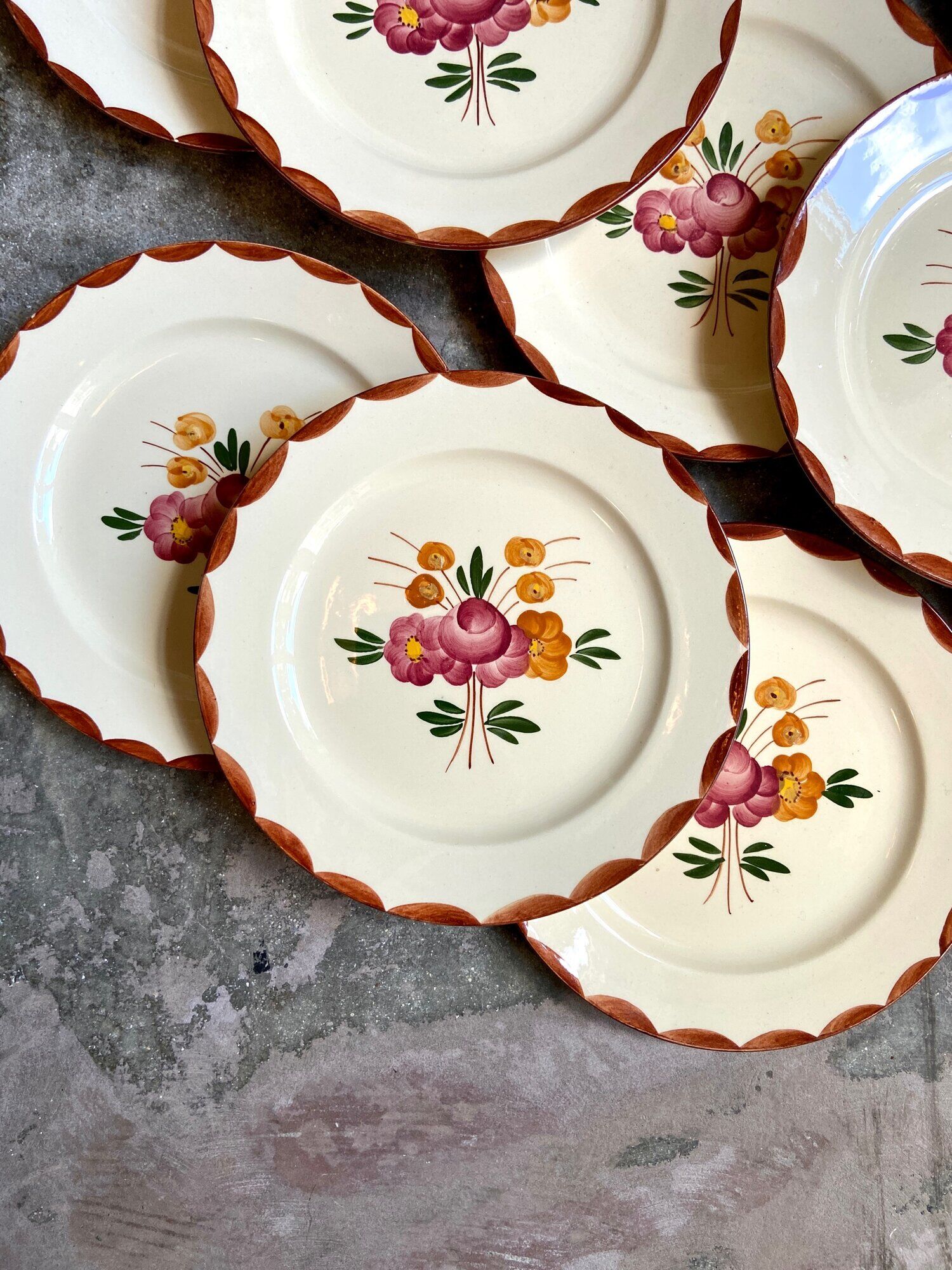 10 hand-painted Longchamp dessert plates, service "Agen" 1950s'