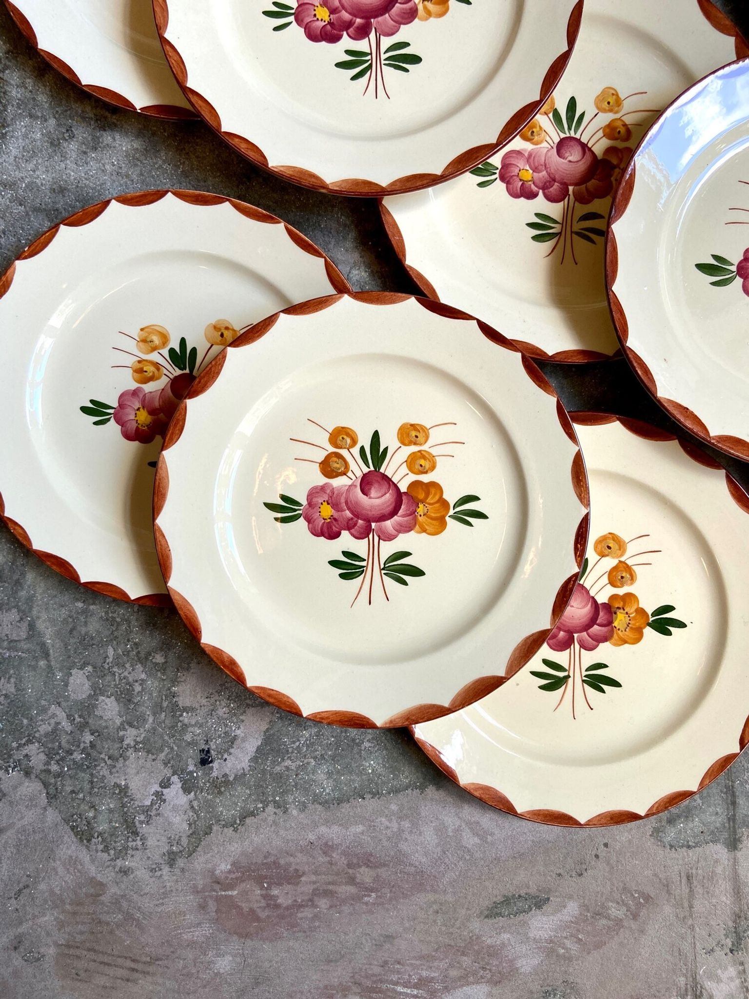 10 hand-painted Longchamp dessert plates, service "Agen" 1950s'