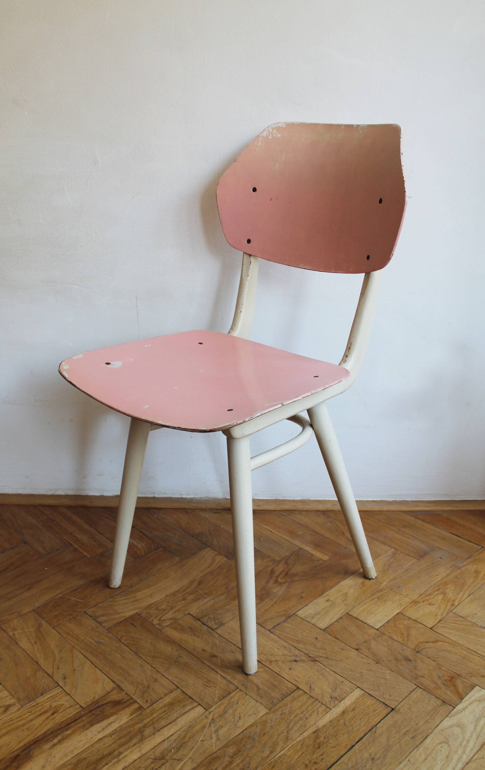 Set of 6 vintage TON chairs in painted wood, Czechoslovakia, 1964