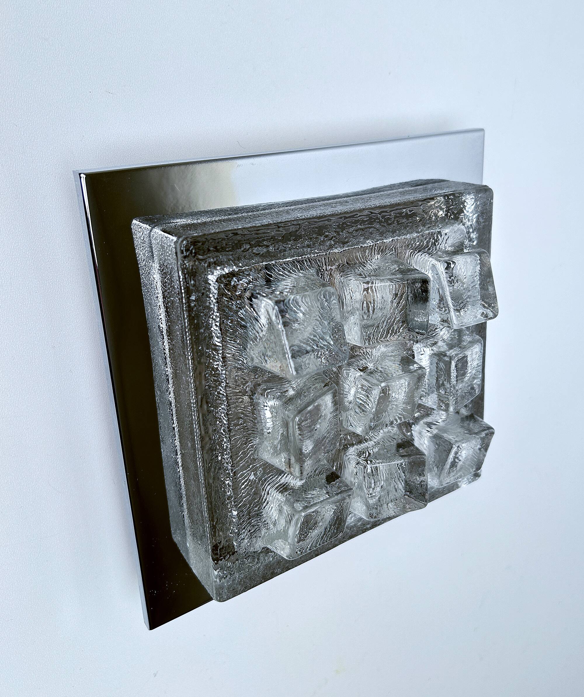 Sculptural Wall Lamp Vintage 60s, Glass and Chrome