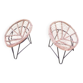 Pair of mid century bamboo and iron pod chairs, 1960s
