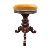 Tabouret de piano Napoléon III réglable en hauteur, en bois et velours jaune