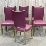 Suite of 6 chairs in beech and skaï
