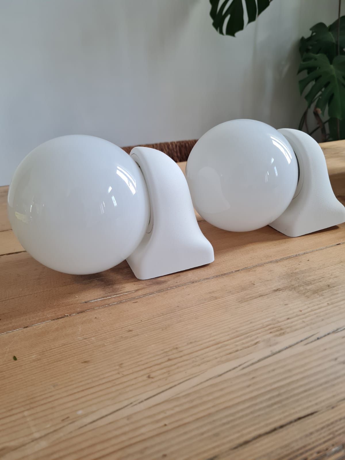 Pair of white opaline wall lamps