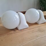Pair of white opaline wall lamps