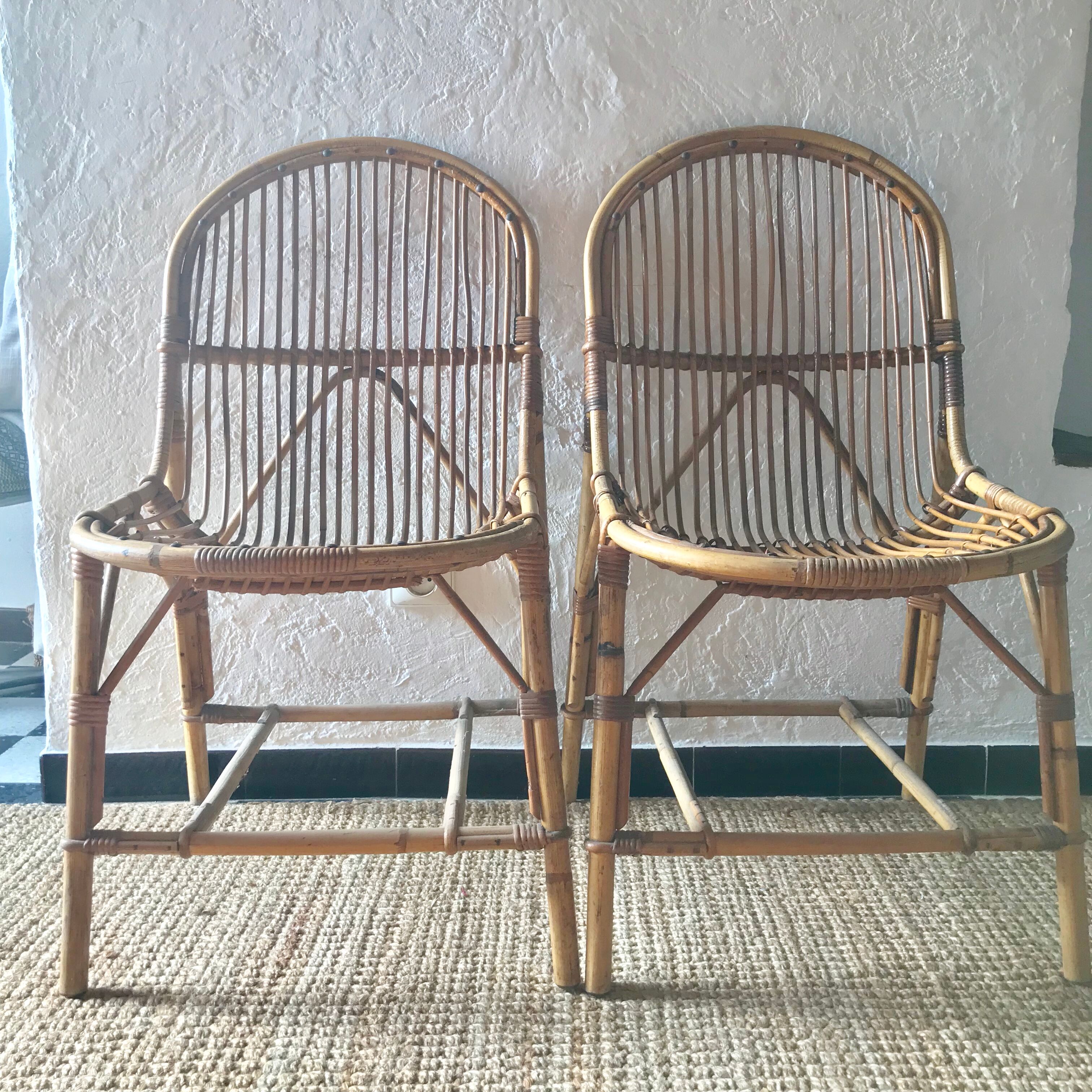 Pair of rattan basket chairs 1960