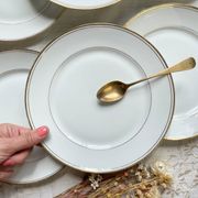 6 Small vintage French plates in golden white Limoges porcelain