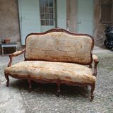 Louis XV style sofa late 19th century in walnut wood and Arras tapestry