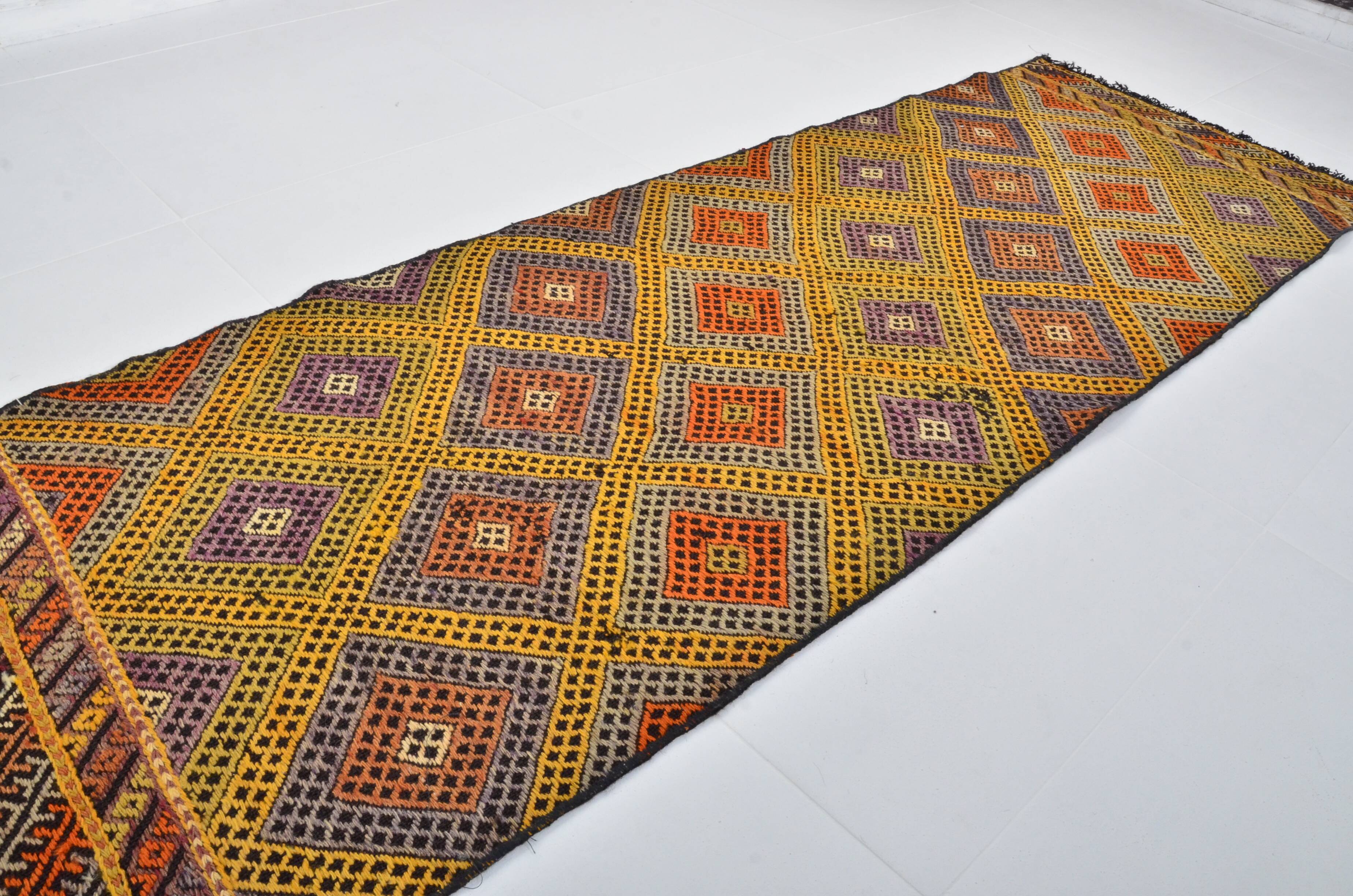 Tapis Kilim en laine tissé à la main de style bohème turc, référence 3401