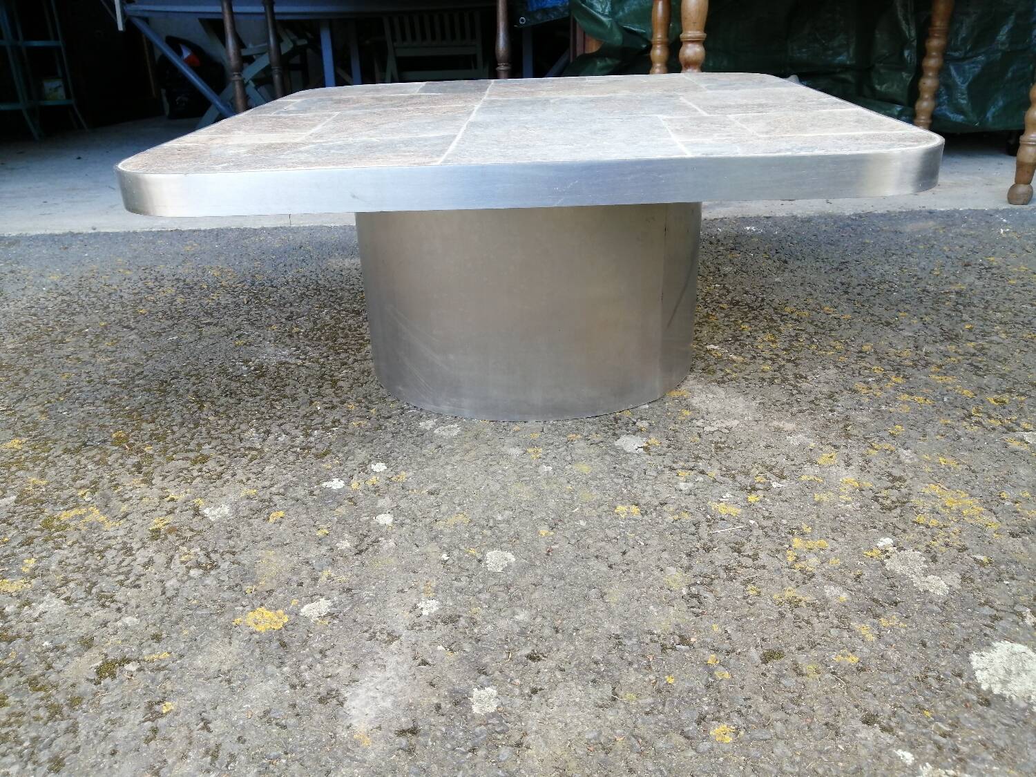 Metal and slate coffee table