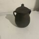 Vintage black ceramic covered pot signed Gómez Miranda — Pottery a