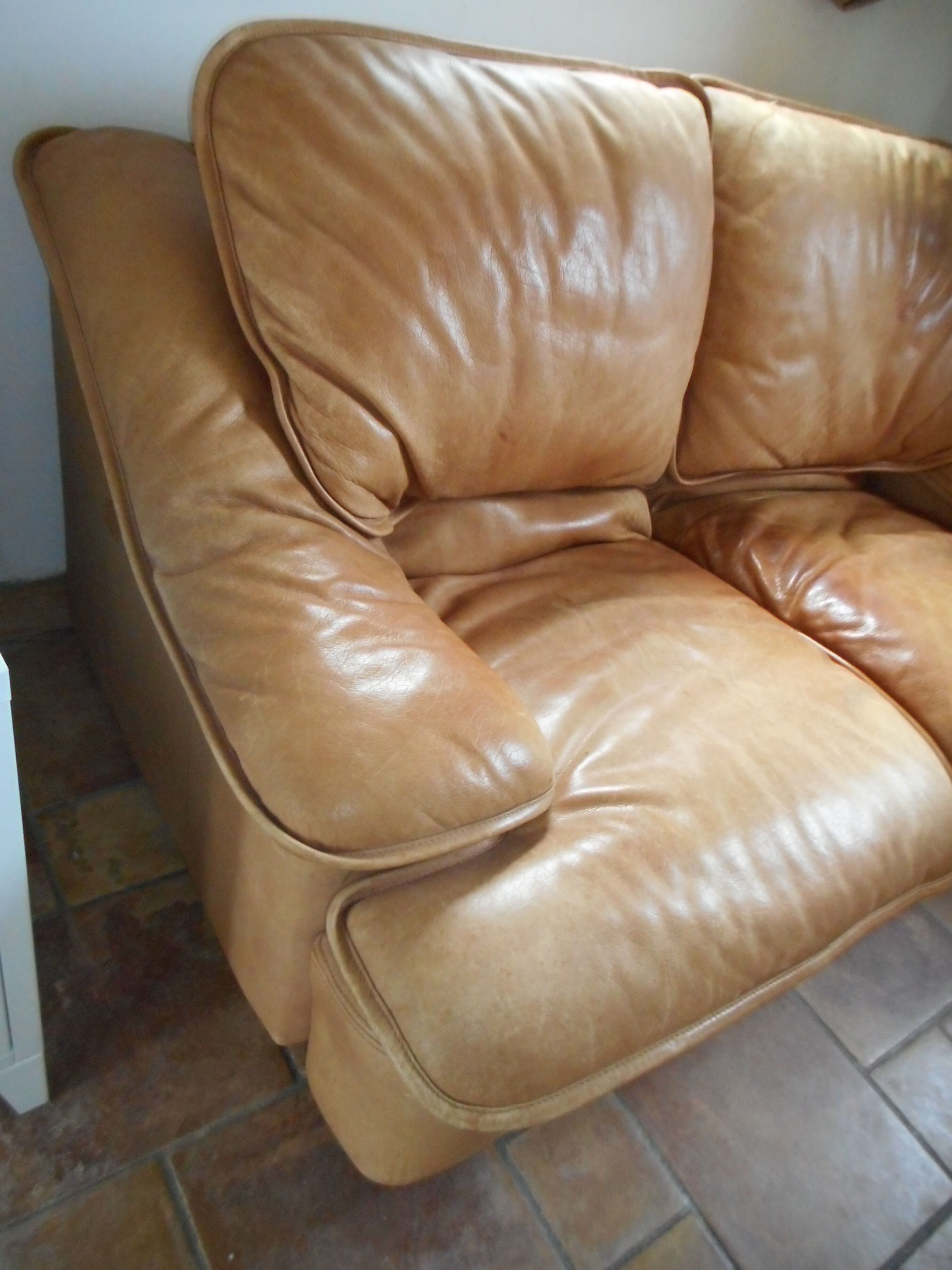 Vintage leather sofa Roche Bobois - extendable lounge seat