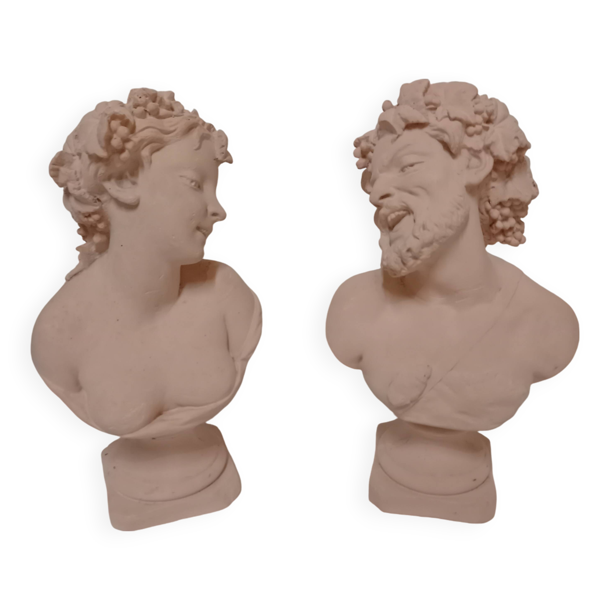 Bacchus and Bacchante, two terracotta busts, after Clodion