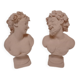Bacchus et Bacchante, deux bustes en terre cuite, d'après Clodion