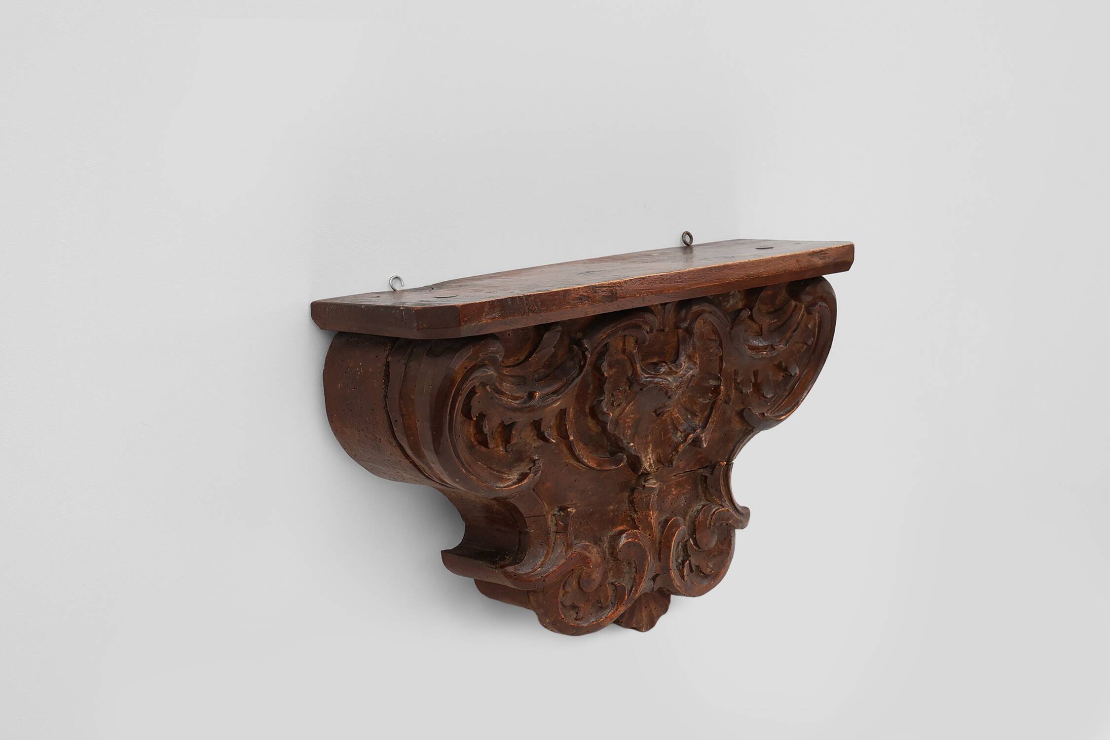 Antique wooden wall mounted carved console, France ca. 1850