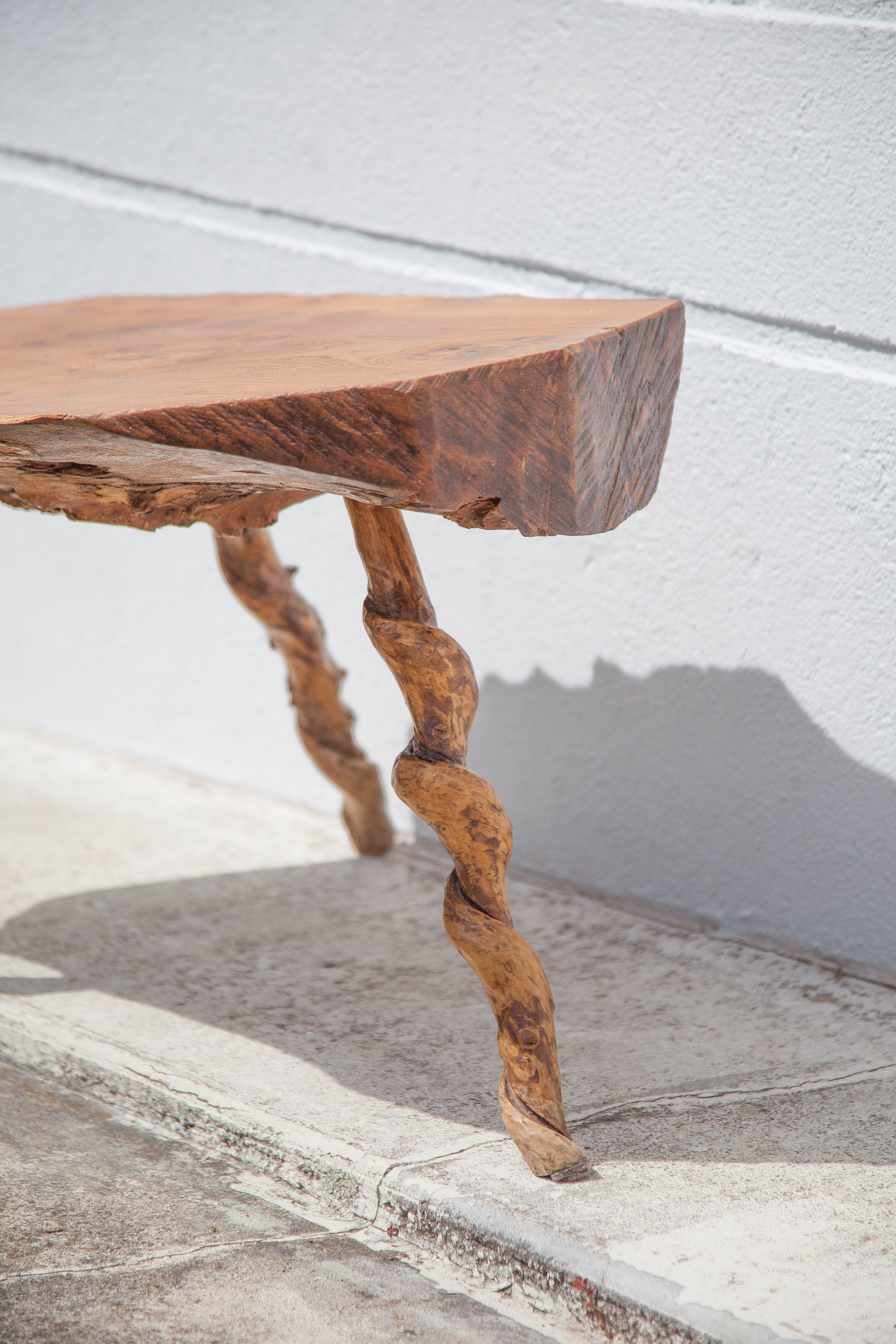 Tripod wood table, root table, natural wood table, vintage coffee table, brutalist
